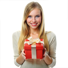 Beautiful young girl with gift box for valentine's day