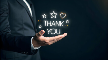 Hand Holding Creative Thank You Message with Stars and Hearts