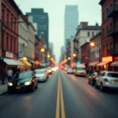 Fototapeta premium Bokeh-defocused cityscape with warm vintage tones, city view, dark background, bokeh effect