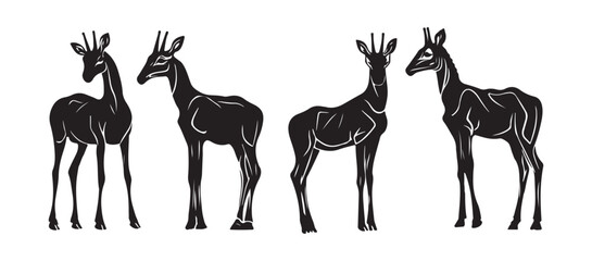 set of Okapi silhouettes in different posture , 