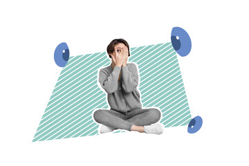Creative 3d photo artwork graphics painting of eyes watching scared lady closed face isolated...
