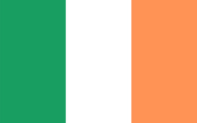 Flag of Ireland with green, white and orange tricolor. National symbol of cultural heritage. Close-up. Web design for printing badges, emblems, souvenirs, gifts, important events and holidays