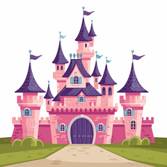 Obraz premium Charming Cartoon Fairytale Castle Illustration