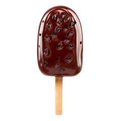 Chocolate Chip Ice Cream Pop:  A single chocolate chip ice cream pop on a stick, covered in rich chocolate with chocolate chips on top.  A delicious and refreshing treat on a hot summer day.