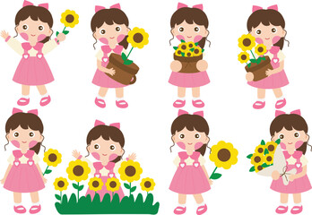 Cute Children with Sunflowers Illustration