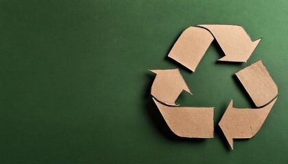 Eco friendly brown recycled paper arrows forming a recycling symbol on textured green background emphasizing sustainability concepts