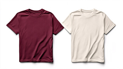 Blank Burgundy and Off-White T-Shirts on White Background