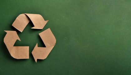 Eco friendly brown recycled paper arrows forming a recycling symbol on textured green background emphasizing sustainability concepts