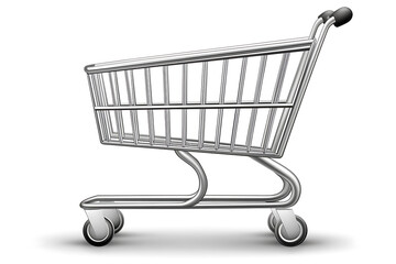 A shopping cart isolated on a white background, simple and clean design, perfect for concepts related to shopping, retail, and consumer goods.

