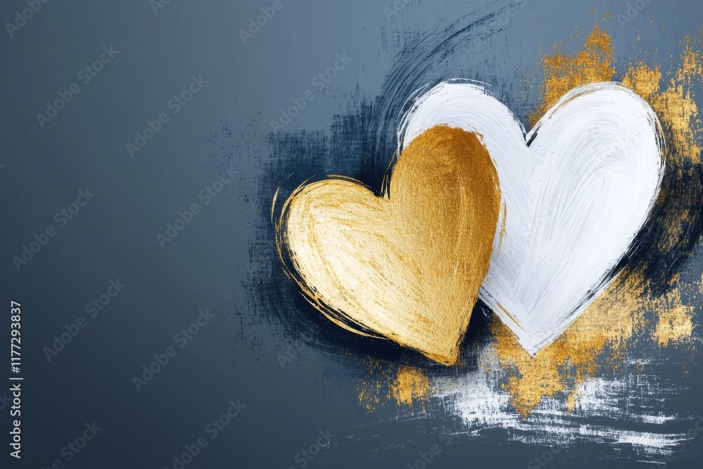 Poster two heart outlines sketched in gold and silver, drawn with sharp, clean lines on a dark grey backgro