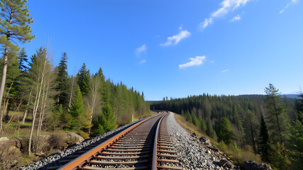 Train tracks passing through the forest, Generative AI