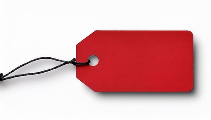Bright Red Tag with Black String and Metallic Eyelet for Pricing, Labeling, Gifting, or Organizing Items. Minimalistic Design Example

