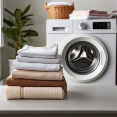 A modern washing machine in the background