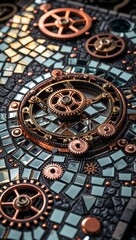 Obraz premium Detailed Steampunk Clockwork Mosaic with Gears and Mirror Tiles