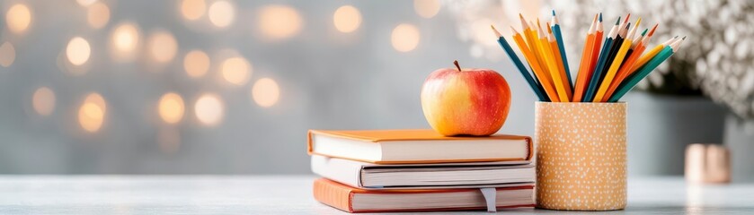 Books, apple, pencils: Back to school vibes!