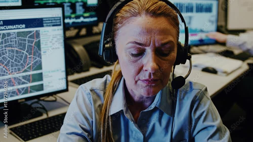 Poster emergency call center operators at work