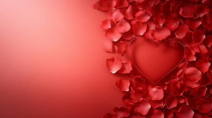 Romantic Red Rose Petals and Heart Shape Valentine s Day Background