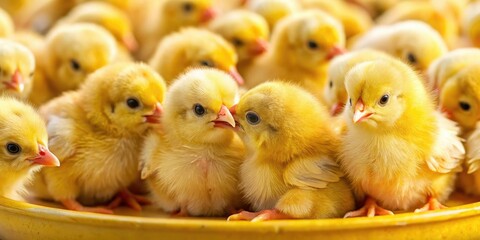 Cute, fluffy chicks feast: stunning high-resolution product photography.