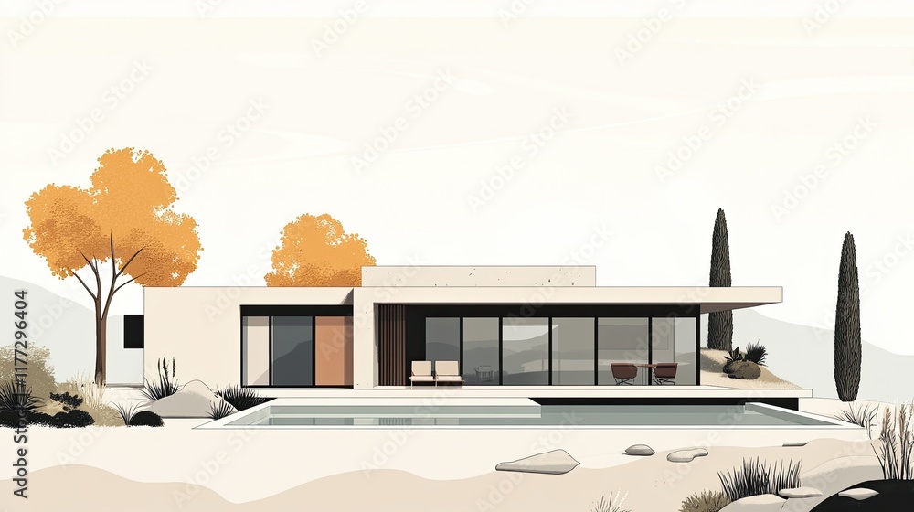Poster flat modern design using a soft, muted palette, clean outlines, and a minimalist approach to form an