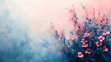 Delicate Pink Flowers on a Textured Blue Background