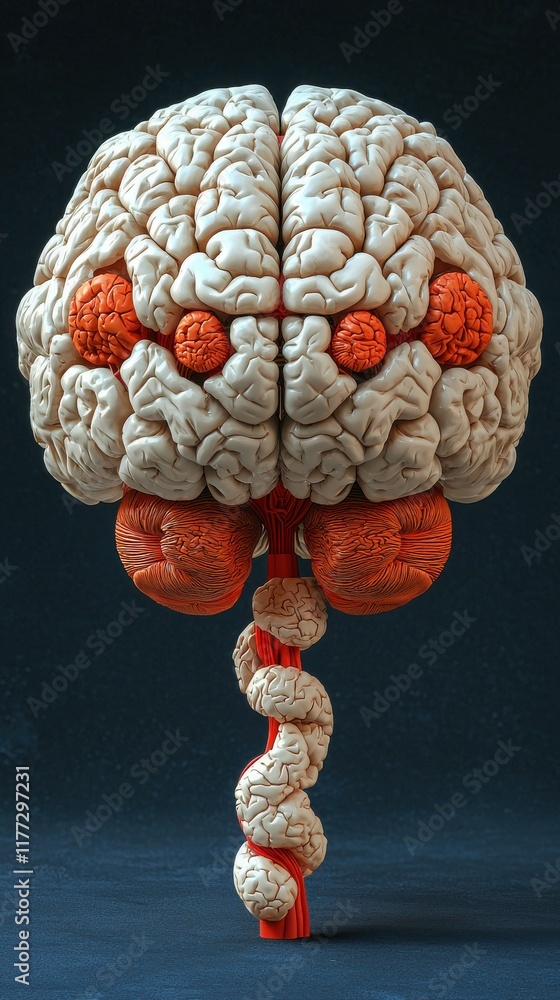 Poster a visually striking representation of a brain, featuring intricate details and vibrant colors, symbo