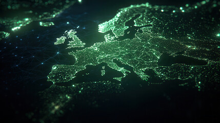 Obraz premium digital map displaying glowing shipment network across Europe, showcasing connections and data flow