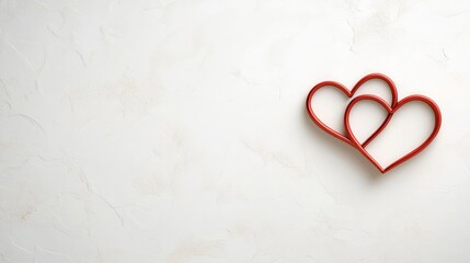 Fototapeta premium Romantic Intertwined Red Hearts on White Textured Background Valentine s Day Concept
