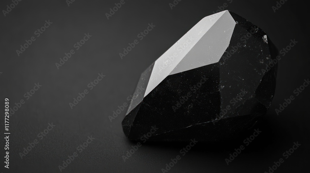 Aufkleber a polished black crystal with sharp facets resting on a dark surface.