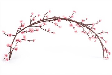 Delicate Cherry Blossom Arch Decorated with Soft Pink Flowers on White Background