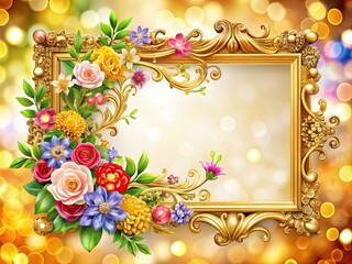 Obraz premium Elegant gold floral frame on a white background, perfect for weddings, invitations, or photos. Empty space for your design.