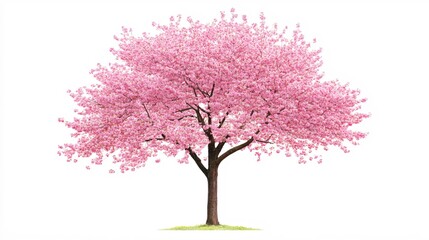 Beautiful Pink Blossom Tree with Lush Flowers Isolated on a White Background