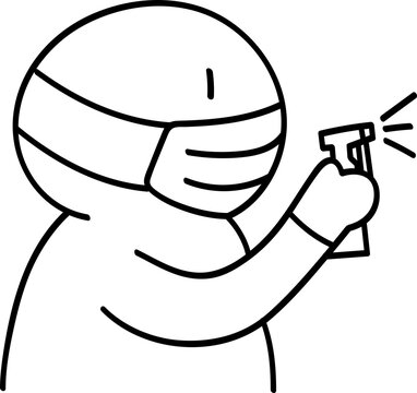 masked person spraying sanitizer clip art preview