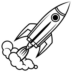 Rocket Launch Line Art Vector Illustration