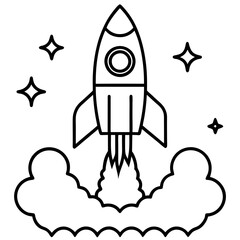 Rocket Launch Line Art Vector Illustration