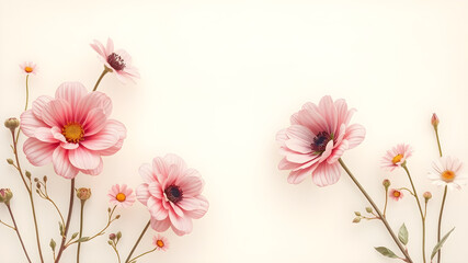 Fototapeta premium Vintage flowers creative minimalist background, pastel color, text background. Generative AI