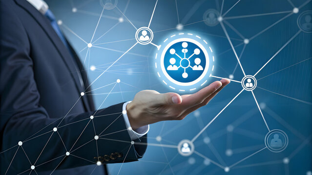 Businessman Holding Digital Network Connection in Modern Concept - Powered by Adobe