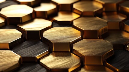 Fototapeta premium Golden Hexagonal Pattern with Textured Surface and Soft Lighting