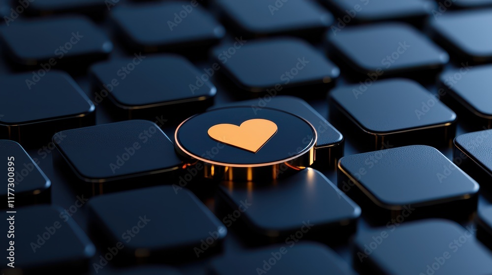 Poster a close-up view of a black keyboard with a glowing heart button symbol.