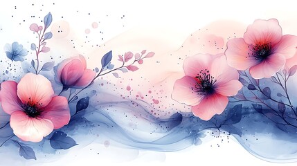 Delicate Pink Flowers Watercolor Abstract Art