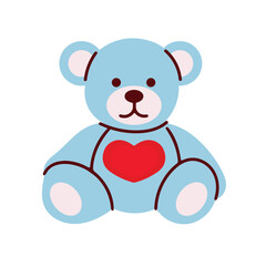 Cute teddy bear with heart. Romantic icon for valentines day. Vector illustration in flat style