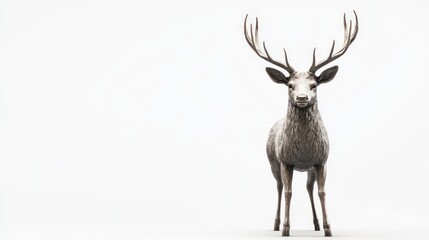 A realistic 3D rendering of a deer with antlers against a plain white background.