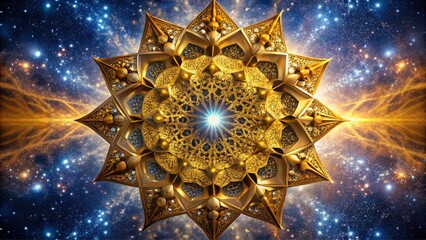 Golden Kaleidoscope Floating in the Milky Way. Perfect for: Pride events, sci-fi art exhibitions, fantasy celebrations