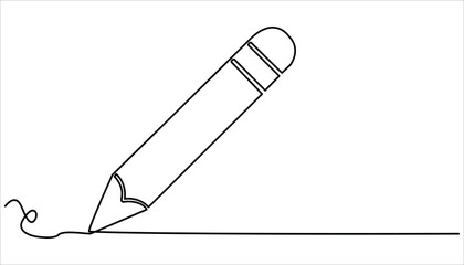 Fototapeta premium Minimalist pencil continuous one line drawing illustration. Pencil linear icon