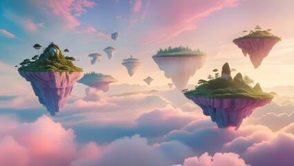 A surreal landscape with floating islands