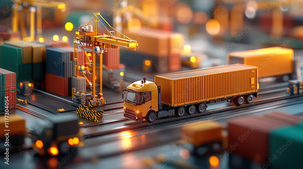 Poster high tech system managing shipment scheduling with trucks and containers