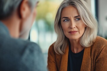 Middle-aged woman consults doctor about menopause treatment options in supportive clinic environment
