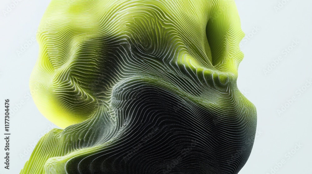 Poster abstract 3d object with layered texture in green and black