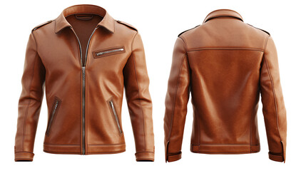  Have a leather jacket design, in brown color, with front and back views on a transparent background png