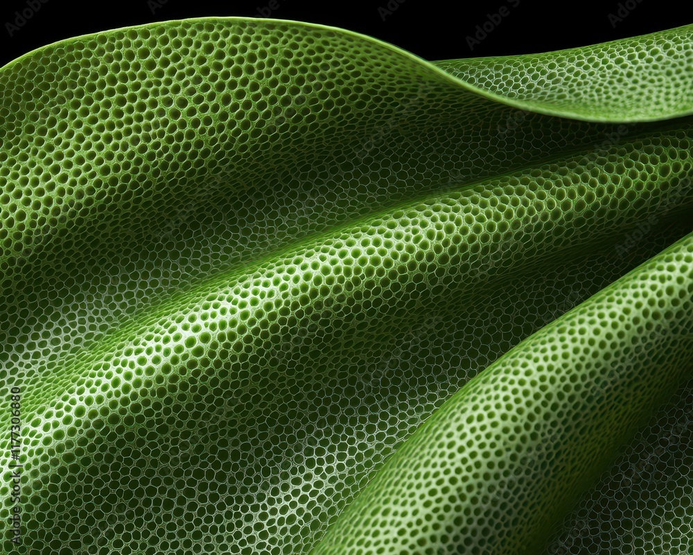 Poster close-up of a green leaf showcasing intricate texture and patterns in nature.