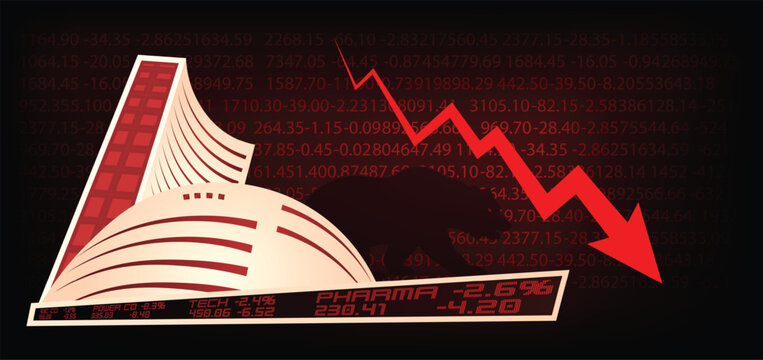 India Bombay Stock Exchange crisis red market price share market bearish vector poster